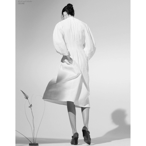 CÉLINE OFF WHITE LINEN DRESS WITH PUFF SLEEVES SIZE 42 BY PHOEBE PHILO - Picture 6 of 16